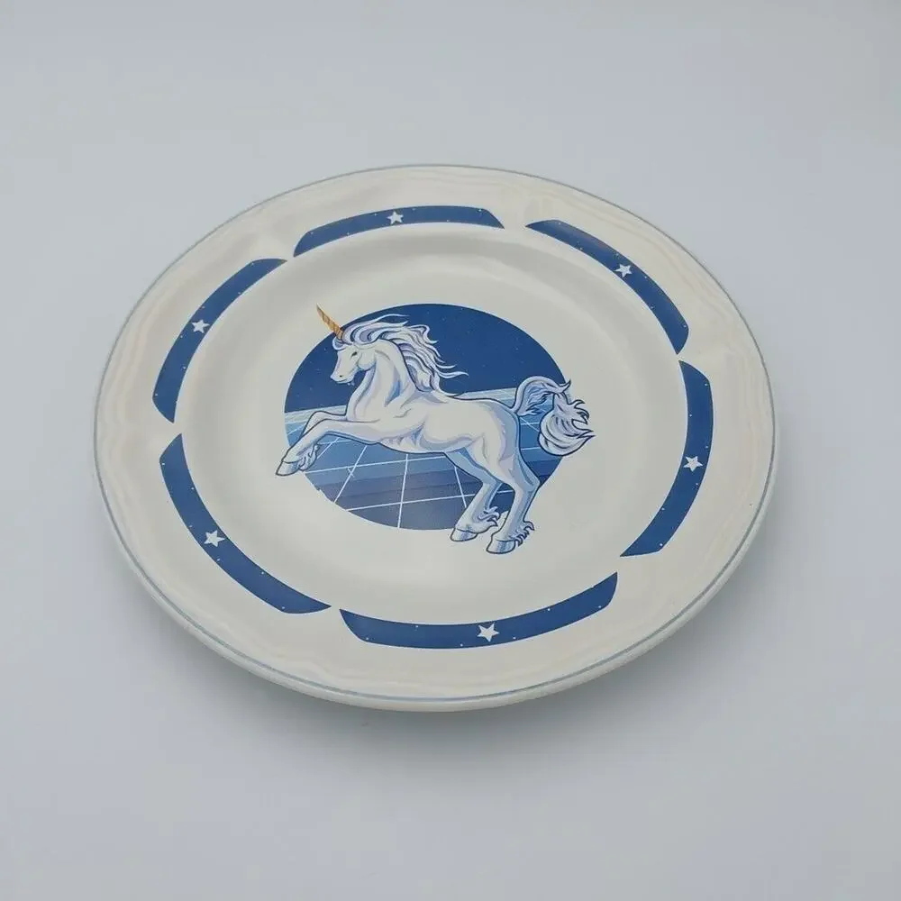 Vtg Replacement Tienshan Stoneware Blue Unicorn Fantasy Salad Plate 7.5
